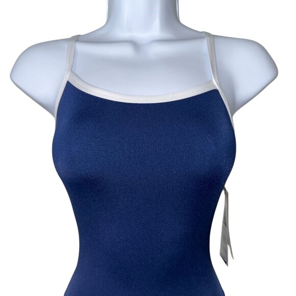 NWT Speedo Endurance + One Piece Swimsuit Womens 26 Solid Flyback Blue Training - Picture 2 of 9